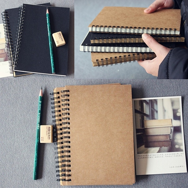 100 Sheets Spiral Bound Coil Sketch Book Blank Notebook Kraft Sketching Paper 