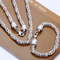 Men's Fashion 925 Necklace & Bracelet Silver Jewelry Set