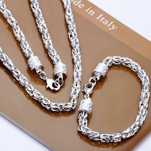 mens chain and bracelet set silver