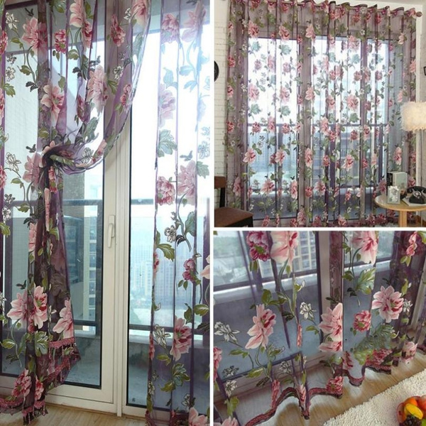 Home Window Flower Floral Pattern Gauze Curtains For Living Room Bedroom Decor 