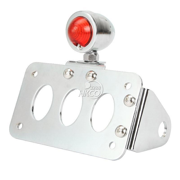 Trichtu Mount Vintage Chrome LED Motorcycle Tail Brake Light – Universal Fit With License Plate Mount, Red Lens For Harley Honda Yamaha