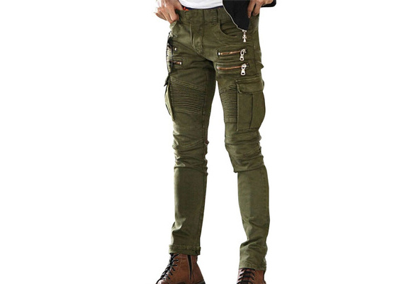 Army green best sale biker jeans