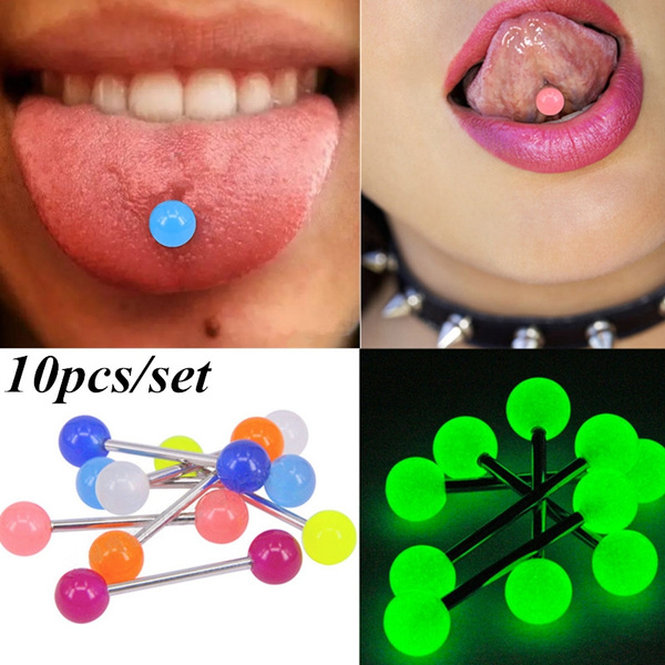 10pcs Colorful Steel Bar Tongue Rings Nipple Body Piercing Jewelry Tounge Bars 