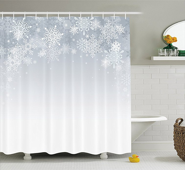 Winter Decorations Shower Curtain Christmas Back With Snowflake Figures And Fairy Stars Lights Magic Design Fabric Bathroom Decor Set With Hooks 66x72 Inches Silver Wish