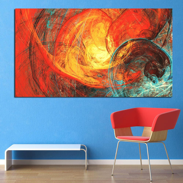 Modern Abstract Oil Painting Painted Blue Red Color on Canvas Wall Art