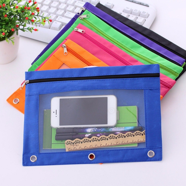 Zippered Binder Pencil Pouch with Rivet Enforced Hole School Pencil Case 3 Ring 