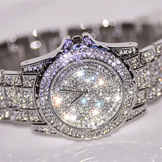 Luxury Design Full of Shiny Rhinestone Quartz Movement Wrist Watches Steel Watchband Elegant Lady Watches 