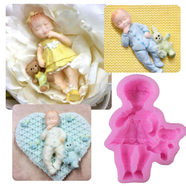 Silicone Chocolate 3D Sleeping Baby Girl Jelly Mold Decor Fondant Cake Mould SS3 