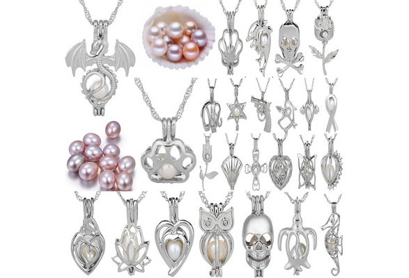 New Christmas Elves Silver Cage Pendant Akoya Oyster Pearl 20 Inches Chain