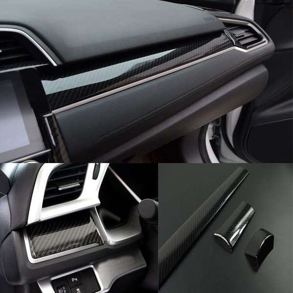 3PCS Carbon Fiber Center Dashboard Cover Trim Sticker For Honda Civic ...