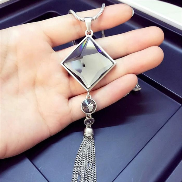 Fashion Women's Crystal Tassel Pendant Long Chain Sweater Necklace Jewelry Gift 