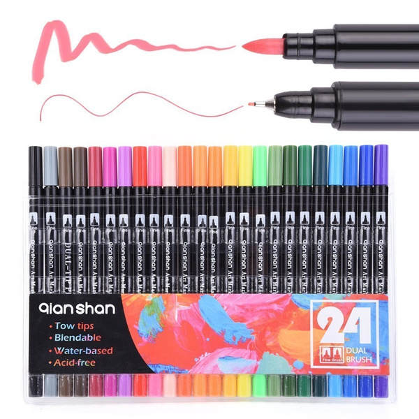 Dual Brush Marker Pens for Coloring,24 Colored Markers,Fine Point