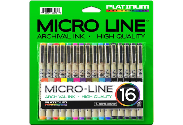 Platinum Art Supplies Micro-Line Ultra-Fine Point Ink Pens (Set Of 16)
