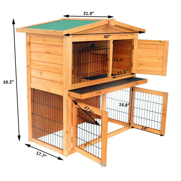 40 Inches Triangle Roof Waterproof Wooden Rabbit Hutch A-Frame Pet Cage ...