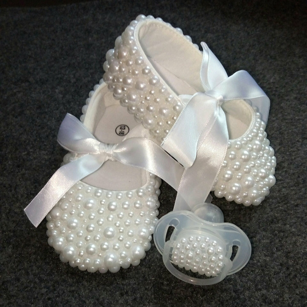 Christening pearls baby shoes Bling pacifier set pearls baby ...