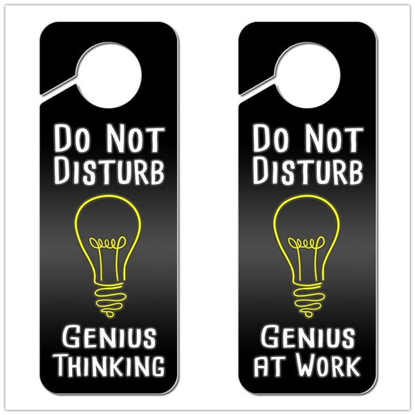 Do Not Disturb Genius at Work with Lightbulb Novelty Funny 4x5 Wood Door Hanger 