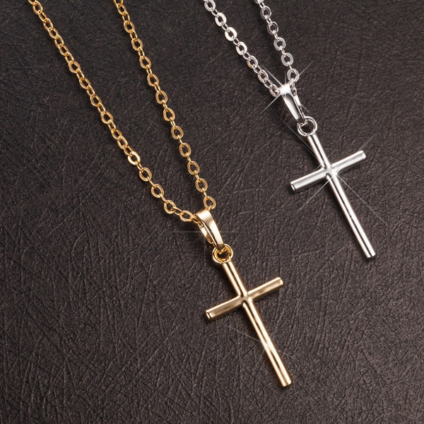 Small Gold Cross Pendant Necklace Women 