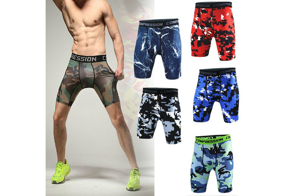 Men's Fashion Compression Shorts Spandex Base Layers Skins Tights Camouflage  Shorts Leggings