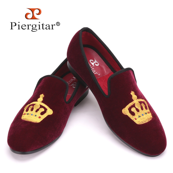 Mens Velvet Loafers Bee & Crown Embroidered Vintage Dress Shoes Slip on  Slippers