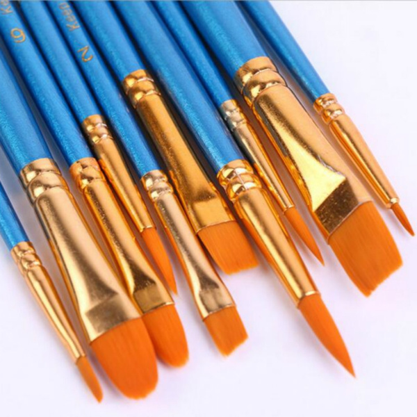 10Pcs/Set Watercolor Gouache Paint Brushes Different Shape Round