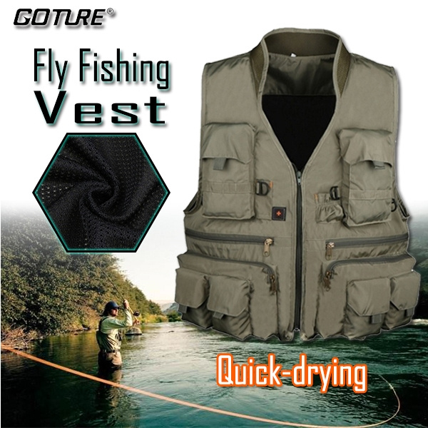 Goture Men Waterproof Outdoor Sport Fishing Vest Army Green Fishing Jacket