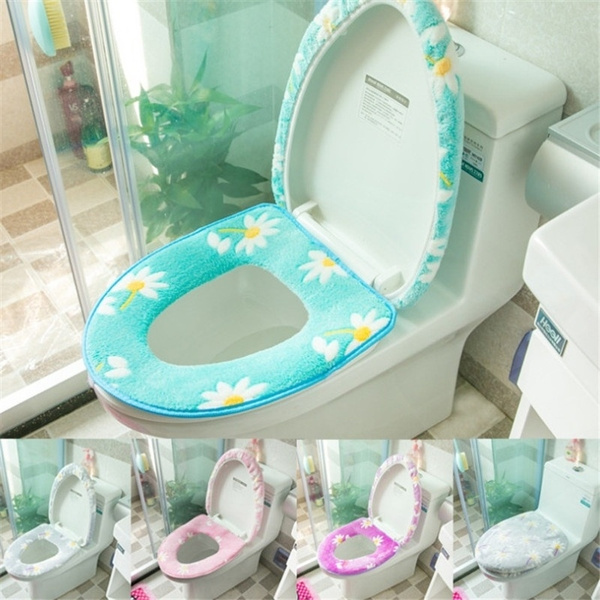 2PCS/Set Winter Toilet Seat Warmer Flower Coral Fleece Thicken Carpet
