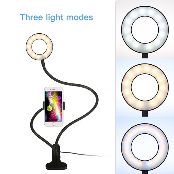 Emwel Long Arms Lazy Bracket Led Selfie Ring Light with Phone Holder Clamp Clip