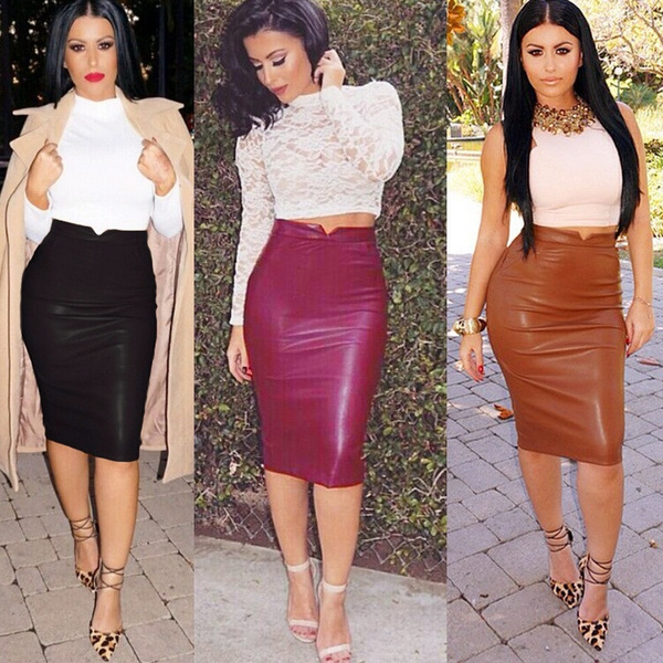 Women's Fashion Pile Up Comfort Hip Leather Skirt Bodycon Sexiness ...