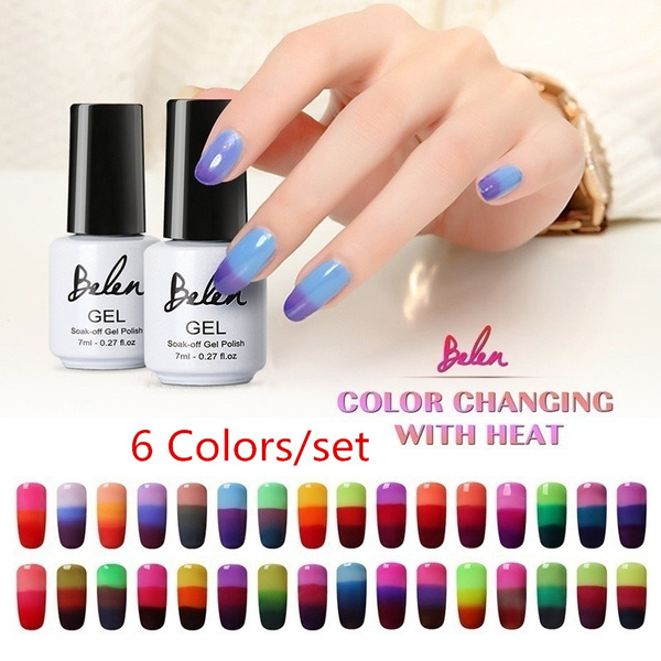 Belen Thermal Mood Color Changing Nail Gel Polish Temperature Color  Changeable Nails 6Pcs/set | Wish