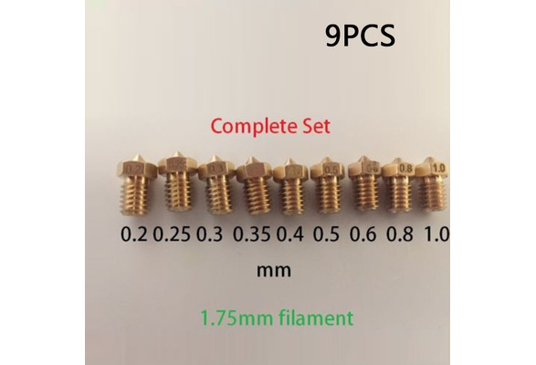 9pcs/set 1.75mm Filament Extruder Nozzle M6 Threaded Nozzle for V6 J-Head&MK8 