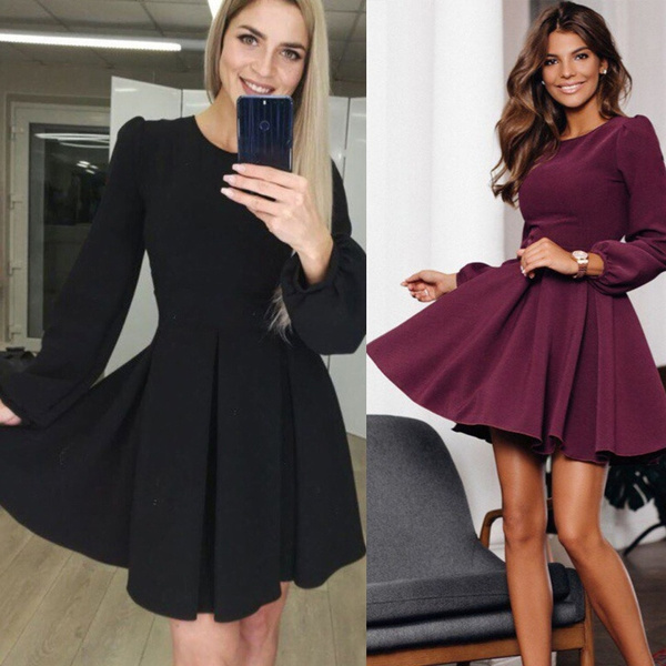 2019 New Women Fashion Puffle Sleeve Retro Pleated Cocktail Party Mini Dress | Wish