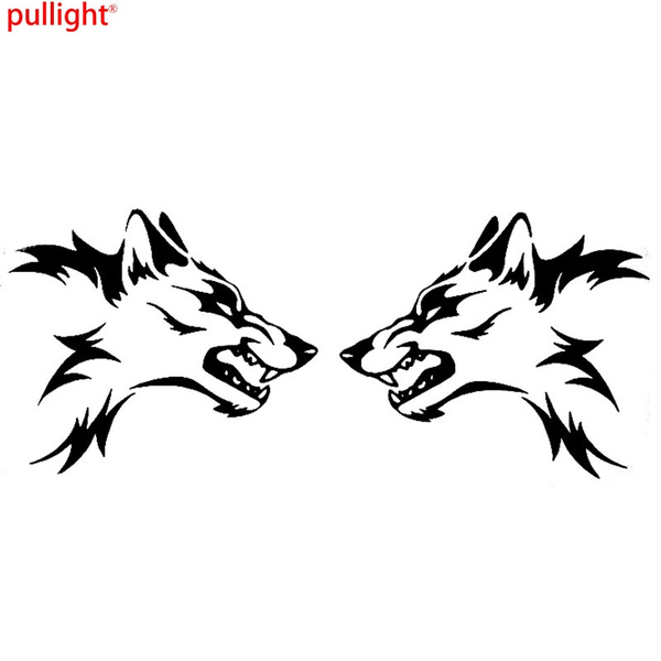 2x Large Vinyl Car Stickers Tribal Wolf Head Flames Side Graphics