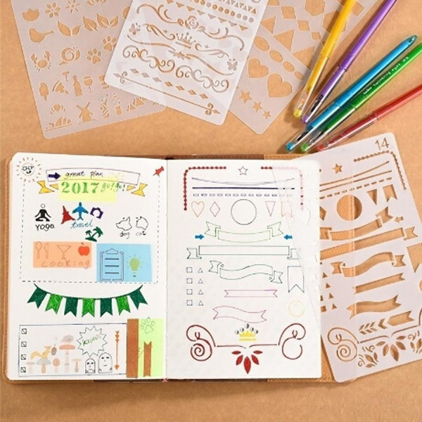 Hundyer 20 Pack Journal Stencil Set Bullet Stencils DIY Drawing Template for Journal Notebook Diary Calendar Scrapbook Wedding Birthday Greeting Card Making 4x7 inch