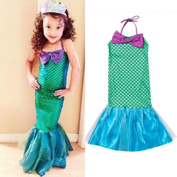 Kid Ariel Sequin Little Mermaid Princess Fancy Dress Up Party Costume Set Girls