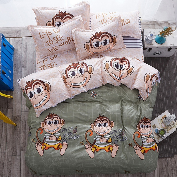 Funny Cartoon Monkey Bedding Set High Quality Polyester Bed Linen Duvet Cover Twin Double Full Queen King Size Wish - Twin Monkey Bedding Funny Cartoon Monkey Bedding Set High Quality Polyester Bed Linen Duvet Cover Twin Double Full Queen King Size Wish - Twin Monkey Bedding