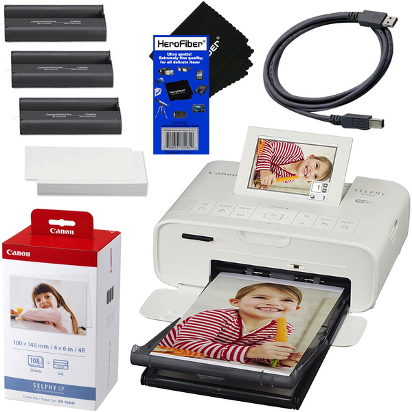 Impresora fotográfica inalámbrica compacta SELPHY CP1300 de Canon (blanca)  + juego de papel de tinta de color Canon KP-108IN (produce hasta 108  impresiones de 4 x 6 \