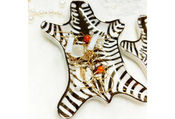 Hand Painted Gold Tiger Skin Ceramic Plate Decorative Zebra Dish Small Jewelry 