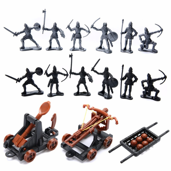 14pcs Knights Medieval Catapult Soldiers Figures Playset Plastic Toys 
