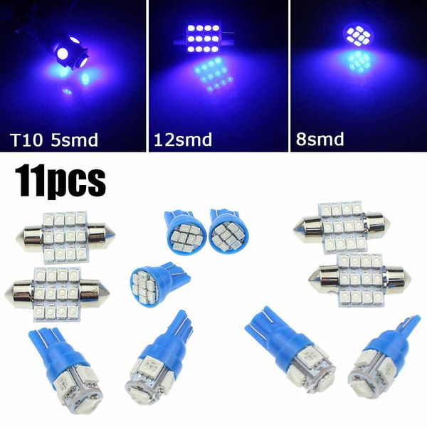 License Plate 11PCS Blue LED Lights Interior Package for T10 & 31mm Map Dome