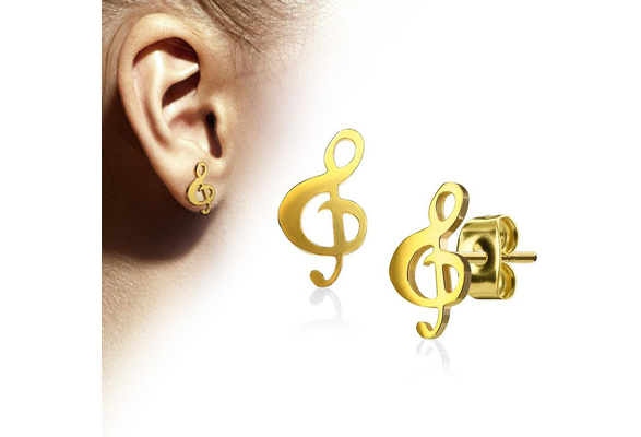 Pair of Hand Polished Music Clef 316L Stainless Steel Earring Studs