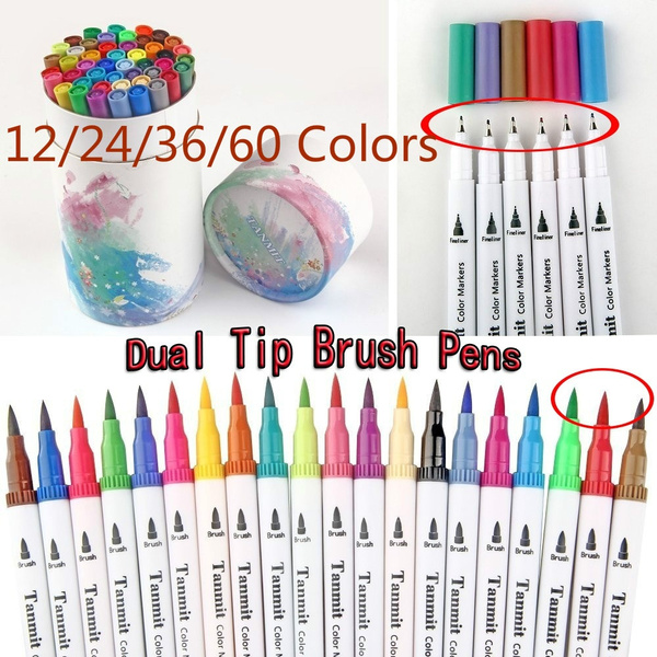 NEW 12/ 60 Colors Dual Tip Brush Pens Art Markers by Tanmit, 0.4mm Fine  liners & Brush Tip Highlighters Watercolor Pens Set with Round Case for  Adult Coloring Books