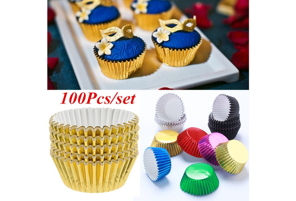 100pcs Blue Foil Cupcake Liners & Muffin Cups & Baking Cups For