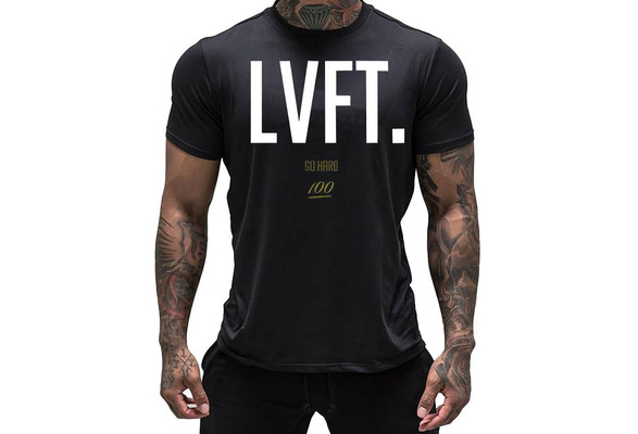 Live Fit Lvft Apparel Men's Go Hard T-Shirt Black Bodybuilding Sports Active