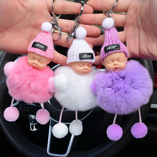 10Pcs Sleeping Baby Doll Keychain Pompom Rabbit Fur Ball Key Chain Car  Keyring Women Key Holder Bag Pendant Charm Accessories - Realistic Reborn  Dolls for Sale