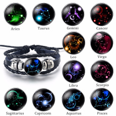 liujun brand Zodiac Glass Metal Buckle Charm Bracelet Women men Fashion Constellation Jewelry Black Weave Multilayer Leather Bracelet