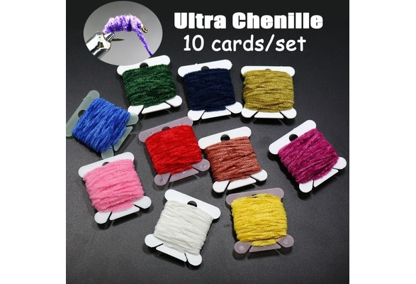 Trout Fishing Lure Rayon Chenille Yarn/ 2mm Tinsel line Chenille yarn  Materials for streamer/nymphal bugs Fly Fishing bait 10Cards/lot