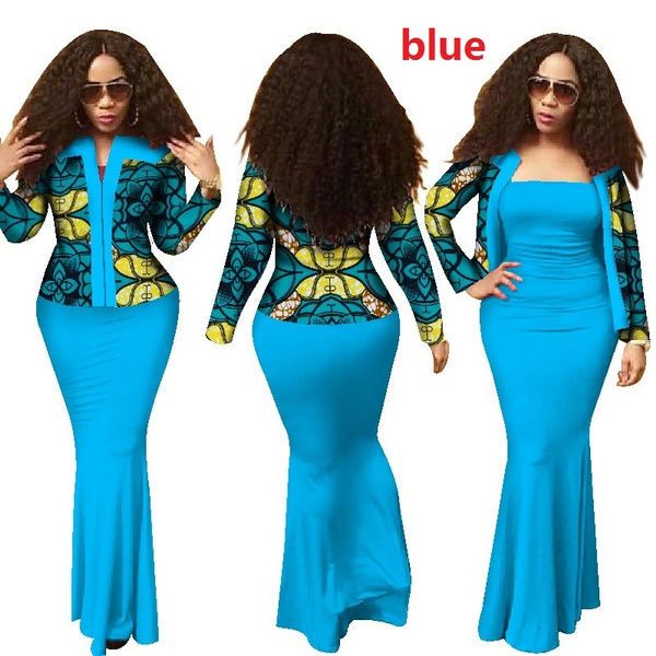Autumn African Dresses for Women dashiki 2 Piece Dress Crop Top Long Dress Suits Plus Size