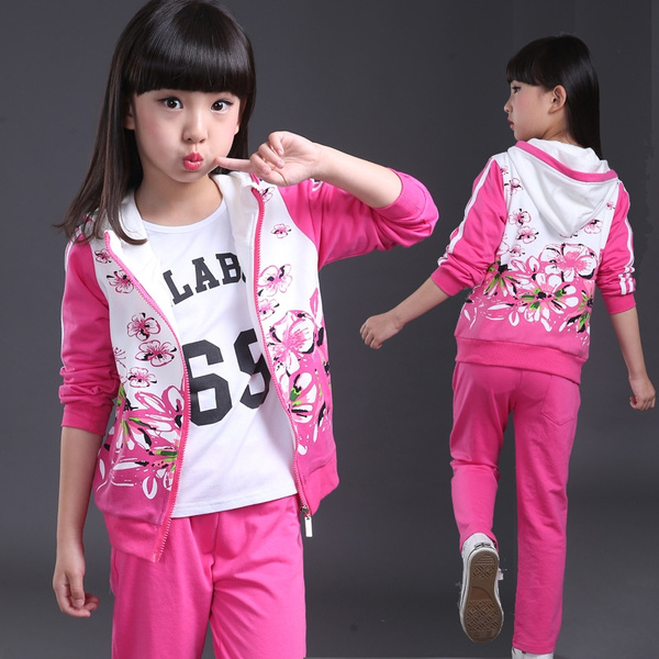 Fashion Girls Clothes Jacket Floral Kids Hoodies+Pants Tracksuit For Girls  Sport Suit 2 pcs set children's clothing