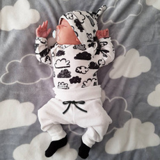 3pcs Newborn Infant Baby Girl Boy Cloud Print T Shirt Tops+Pants+Hat Outfits Clothes Set Suitable for Ages in Children (0-18 Months)
