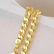 (2 Pieces / Set = Necklace and Bracelet) European Fashion Luxury Men's Fashion Color  Gold Chain Necklace Bracelet Set Domineering Men's Birthday Party Engagement Jewelry Gift 18-30 Inches